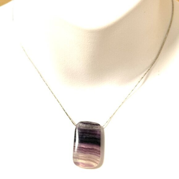 Natural Purple Fluorite Pendant, Large Genuine Gemstone Rectangular Pendant - Picture 10 of 13
